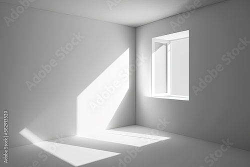 template. A white, bright room with a window, which means that light from the outside is absent from the shadows. Generative AI