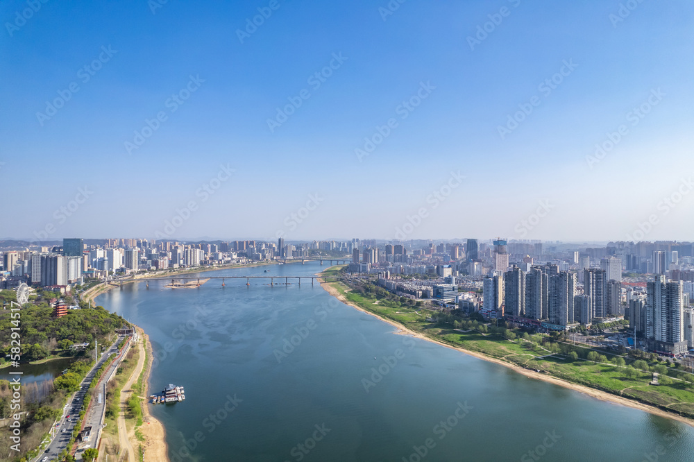 Scenery on both sides of the Xiangjiang River in Zhuzhou City, Hunan Province, China