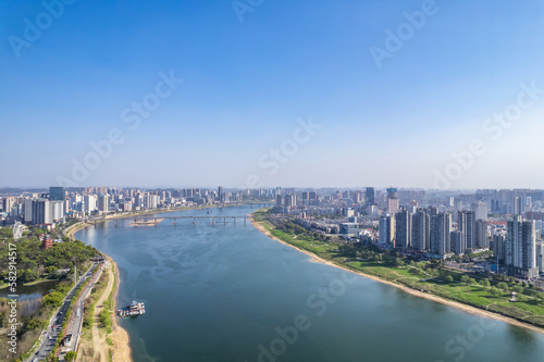 Scenery on both sides of the Xiangjiang River in Zhuzhou City, Hunan Province, China