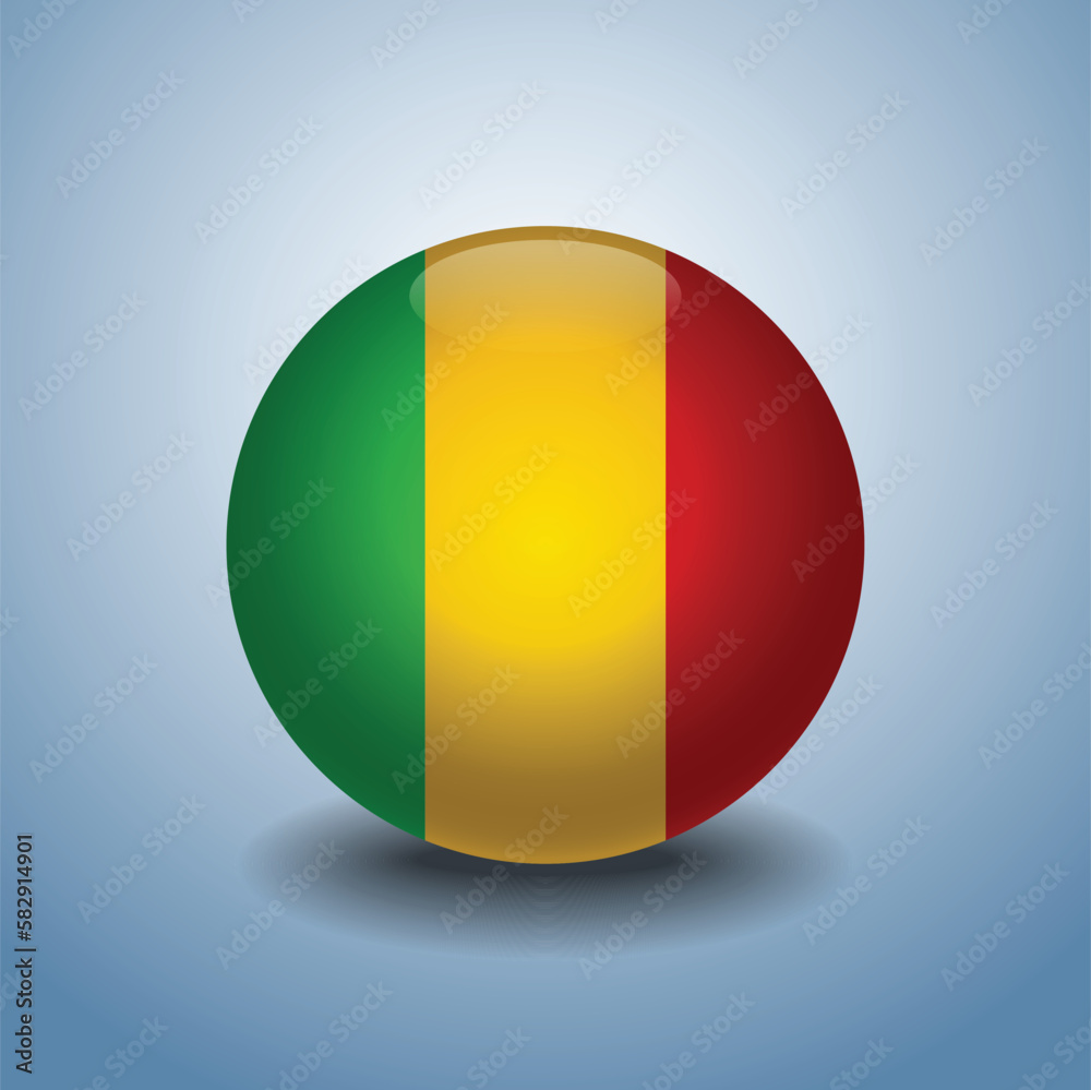 Fototapeta premium Mali flag. Round glossy. Isolated on color gradient background
