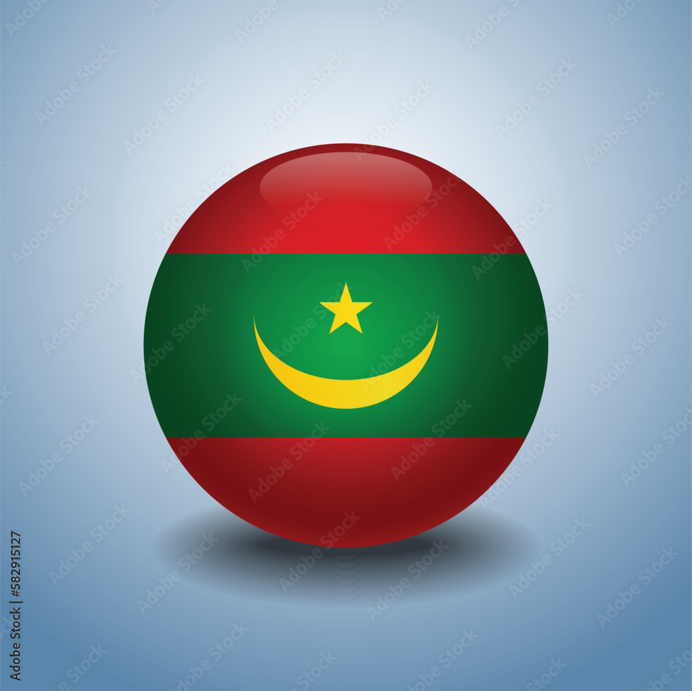 Mauritania flag. Round glossy. Isolated on color gradient background