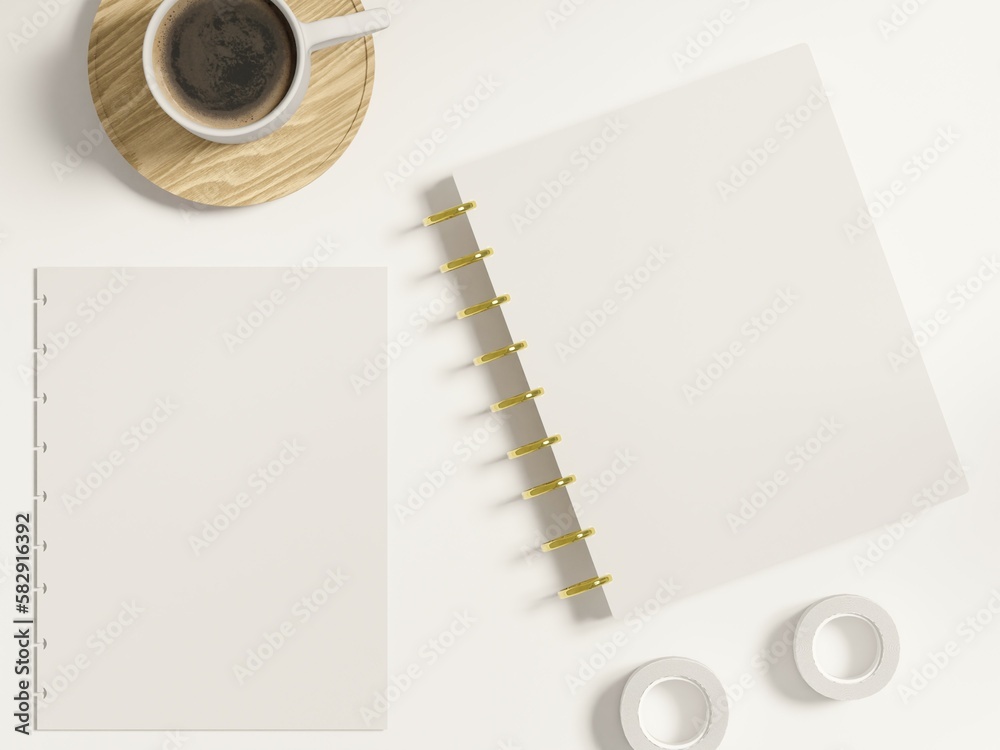 Discbound planner mockup with blank cover and loose planner insert on ...