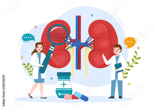 Nephrologist Illustration with Cardiologist, Proctologist and Treat Kidneys Organ in Flat Cartoon Hand Drawn for Web Banner or Landing Page Templates