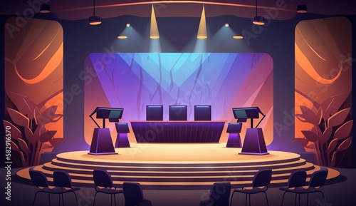 Stage of conference hall, presentation and concert scene. Generative ai
