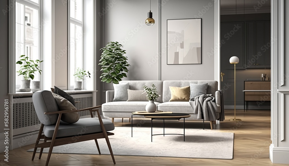 Fototapeta premium Modern classic style interior livingroom background. Generative AI technology.