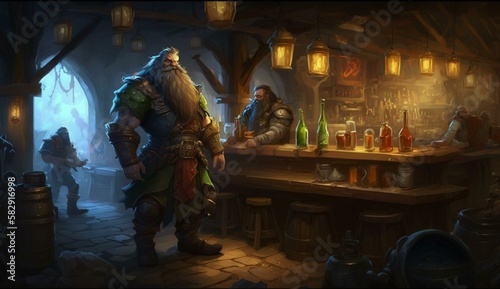 Generative AI, fantasy Tavern, medieval Tavern, medieval building,orc,goblin, fantasy Taverne, mittelalterliche Taverne, mittelalterliche Gebäude. 