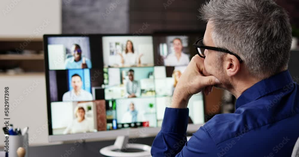 Bored Employee In Video Conference Training