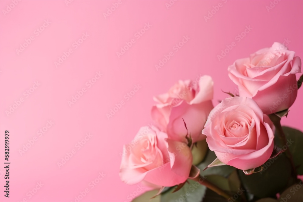 bouquet of pink roses. mother's day. pink background. generative ai. bouquet of pink roses. mother's day. pink background. generative ai.