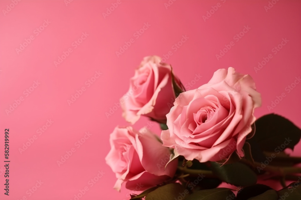 bouquet of pink roses. mother's day. pink background. generative ai. 