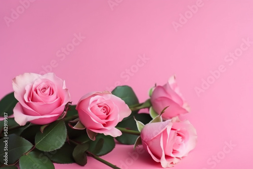 bouquet of pink roses. mother's day. pink background. generative ai. 