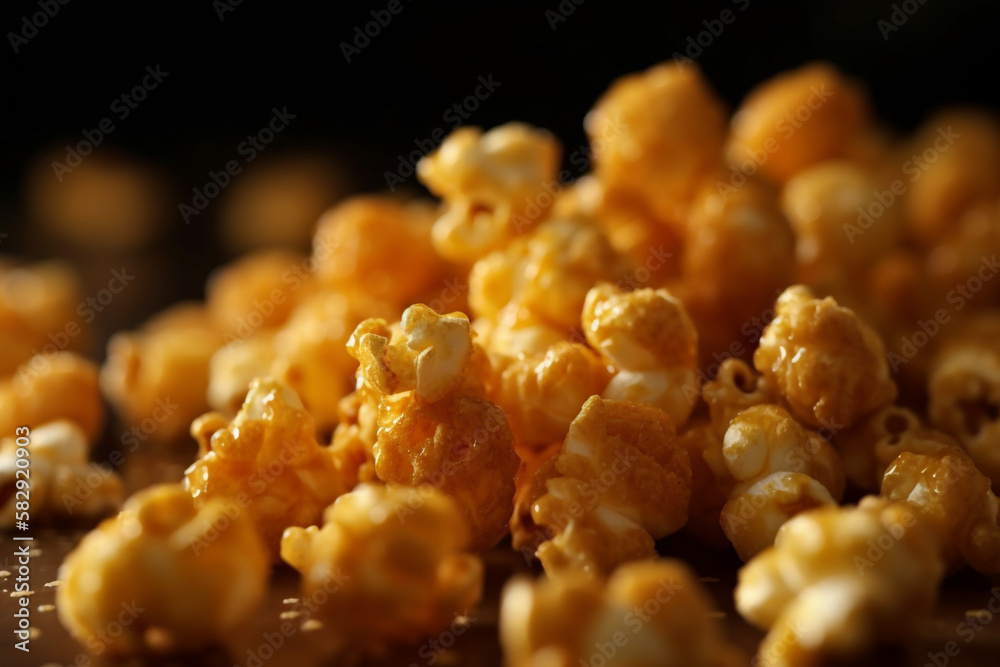 Honey popcorn. close up. generative ai Honey popcorn. close up. generative ai