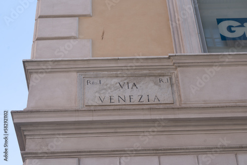 Street sign, "Via Venezia", Rome, Italy