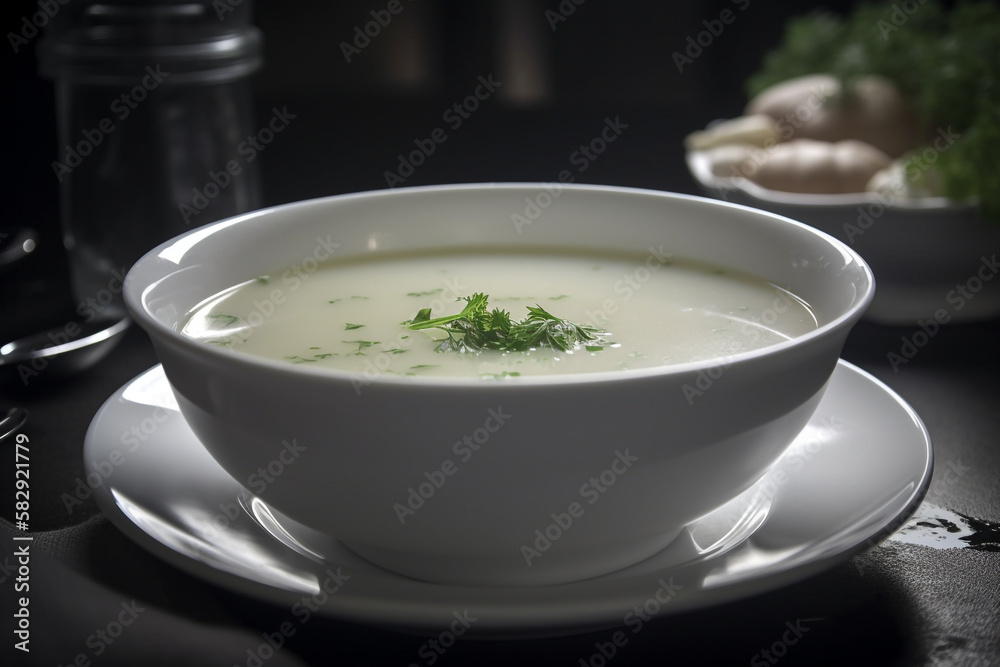 white soup. cream of mushroom soup. generative ai white soup. cream of mushroom soup. generative ai