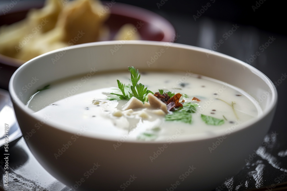 white soup. cream of mushroom soup. generative ai white soup. cream of mushroom soup. generative ai
