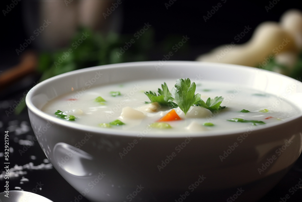 white soup. cream of mushroom soup. generative ai 