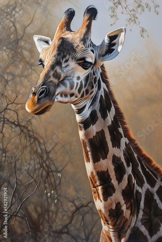 Giraffe 🦒, realistic style , majestic and tall , daytime , crisp and clear Generative AI Digital Illustration Part#200323