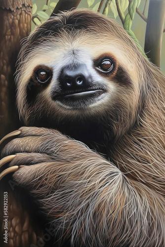 Sloth 🦥, realistic style calm and relaxed morning soft and muted Generative AI Digital Illustration Part#200323