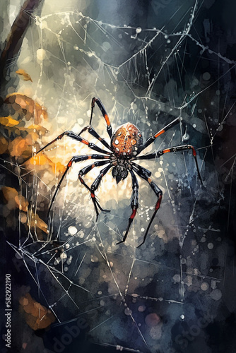 Spider 🕷️, watercolor style  creepy and crawly nighttime dark and mysterious  Generative AI Digital Illustration Part 200323 © Cool Patterns
