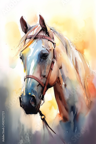 Horse 🐴, Adorable character design, Watercolor art style, Graceful mood, Sunrise lighting Generative AI Digital Illustration Part#200323
