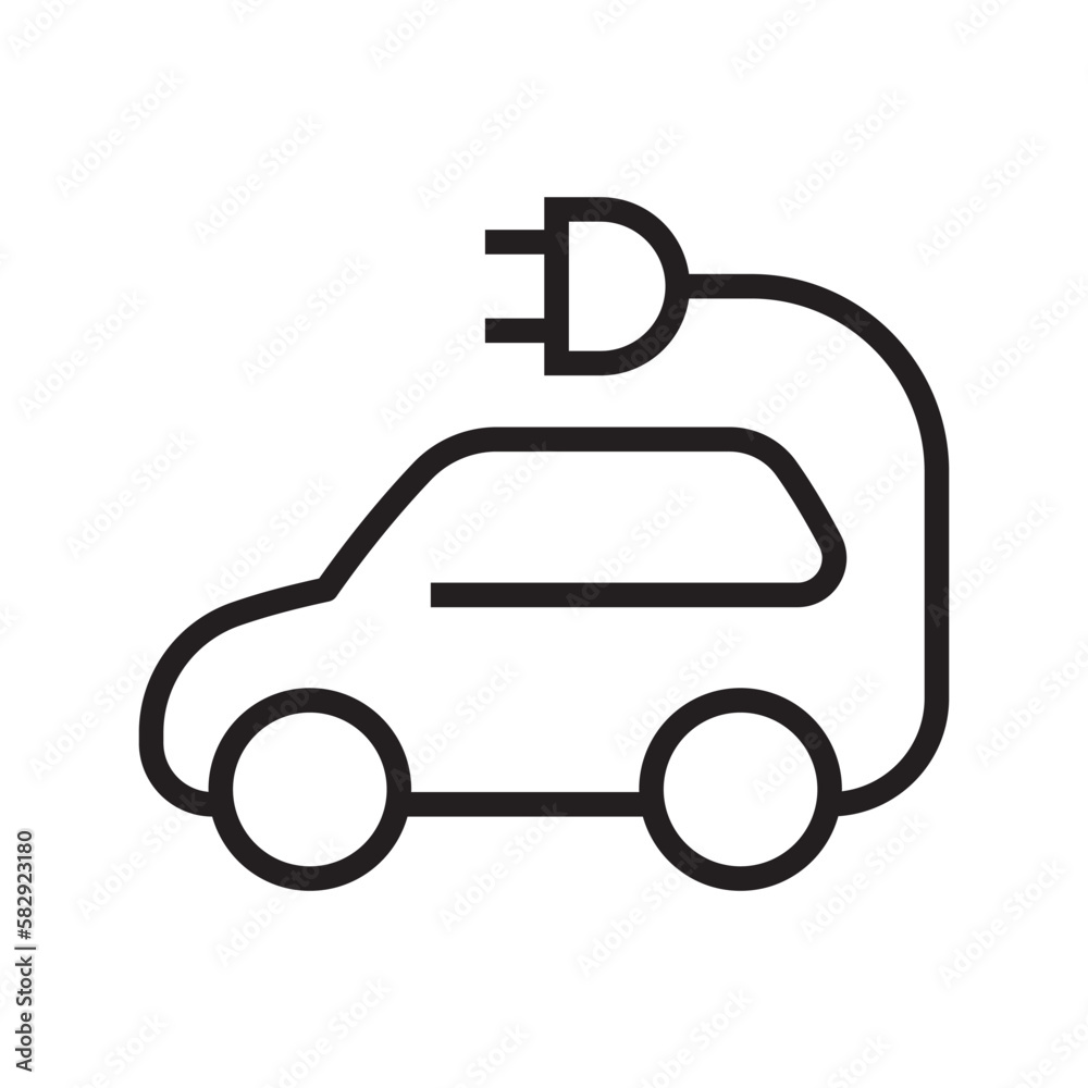 Electric car with plug icon symbol, EV car hybrid vehicles charging point logotype, Eco friendly vehicle concept, Vector illustration Electric car with plug icon symbol, EV car hybrid vehicles charging point logotype, Eco friendly vehicle concept, Vector illustration