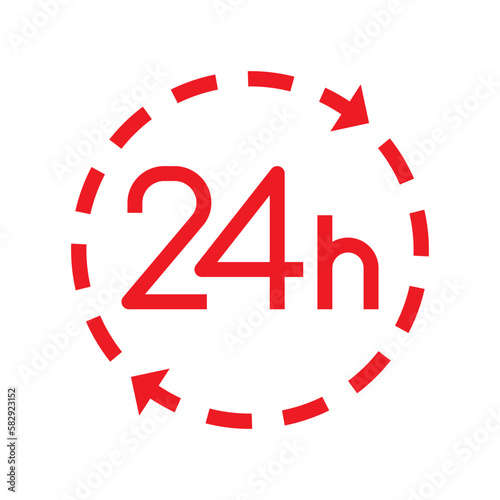 Twenty four hour with arrow loop icon, 24 hours cyclic sign, Opened order execution or delivery, All day business and service, Vector design illustration