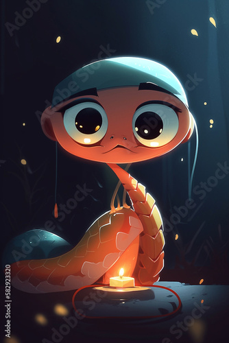 Snake       Cute character design  Digital art style  Sly mood  Dark lighting Generative AI Digital Illustration Part 200323