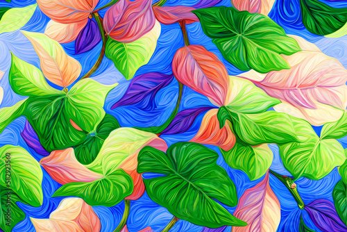 seamless pattern with rainbow leaves