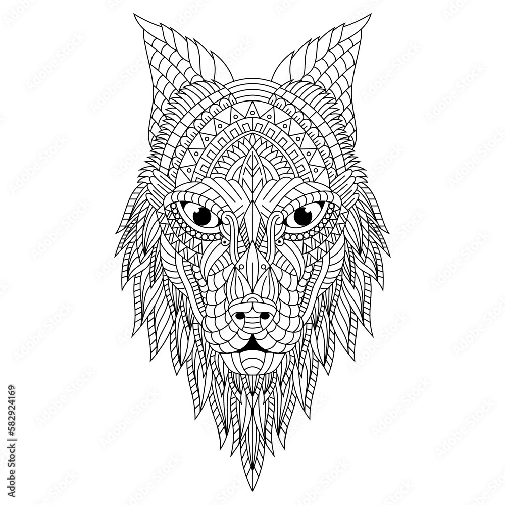 Obraz premium Hand drawn zentangle wolf head illustration