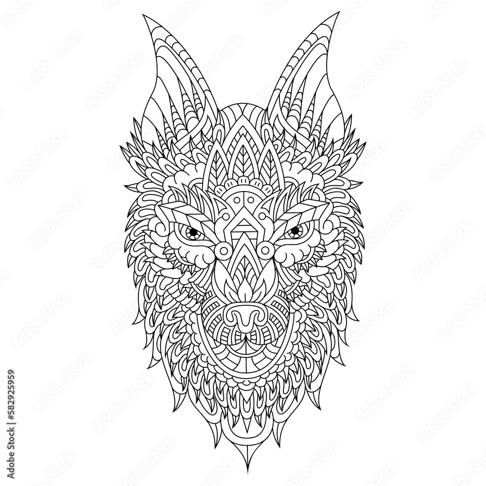 Fototapeta Hand drawn zentangle wolf head illustration