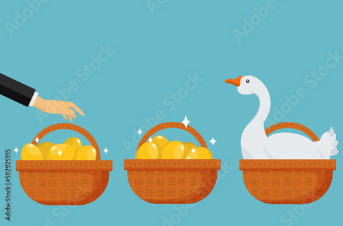 hand grabbing a basket full of golden eggs