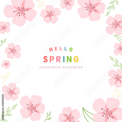 Abstract Cherry Blossom Vector Frame Decoration in Pastel Colors, isolated on a White Background. Perfect for Cards, Banners with Text, and Packaging Design. Lovely Minimalist Style Poster.