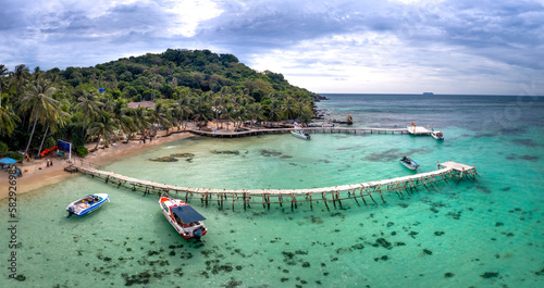 Panoramic view of May Rut island from above. This is a small island located in the Phu Quoc archipelago in Kien Giang province, Vietnam