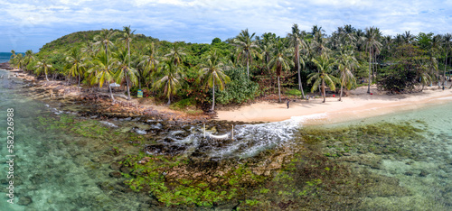 Panoramic view of May Rut island from above. This is a small island located in the Phu Quoc archipelago in Kien Giang province, Vietnam