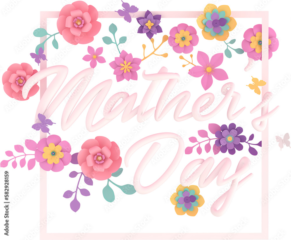 Access element for Mother's Day greeting card, 3D rendering of celebrations on special days.
