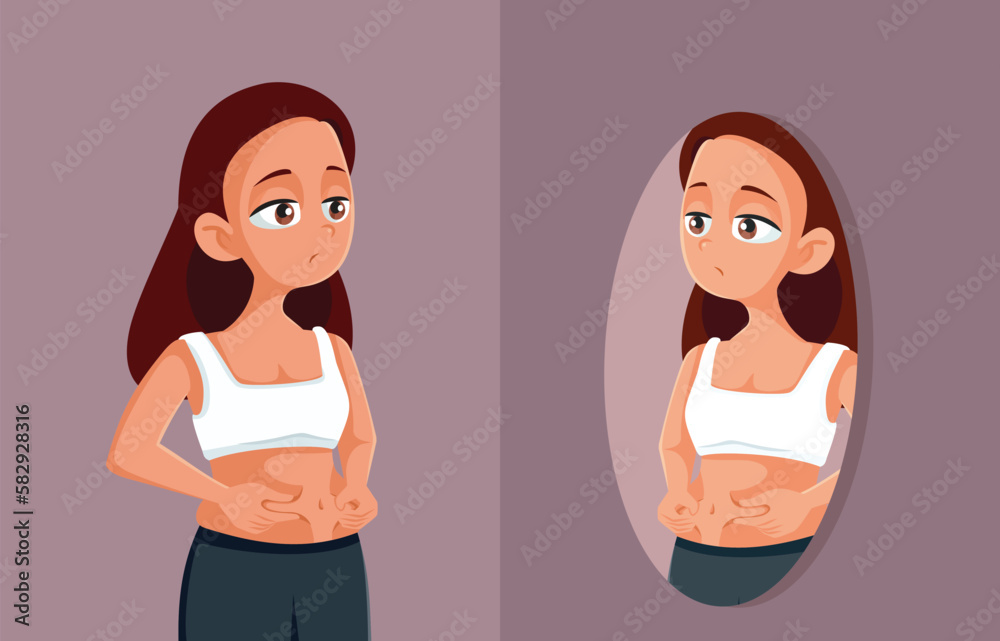 Teen Girl Checking her Body in the Mirror Feeling Discontent and Sad. Unhappy adolescent feeling uncomfortable with her own image
Teen Girl Checking her Body in the Mirror Feeling Discontent and Sad. Unhappy adolescent feeling uncomfortable with her own image