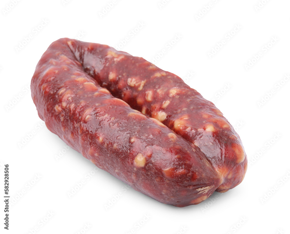 Whole delicious smoked sausage isolated on white Whole delicious smoked sausage isolated on white
