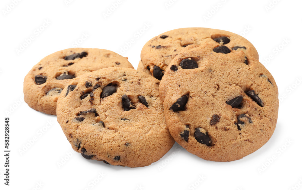 Delicious chocolate chip cookies isolated on white Delicious chocolate chip cookies isolated on white