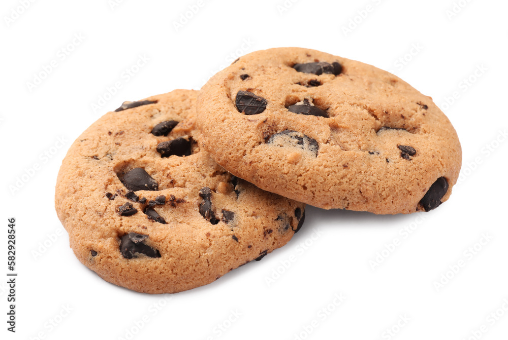 Delicious chocolate chip cookies isolated on white Delicious chocolate chip cookies isolated on white