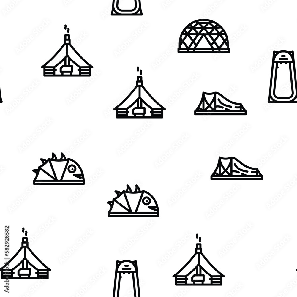 tent equipment tourism vector seamless pattern