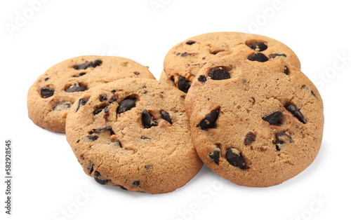 Delicious chocolate chip cookies isolated on white