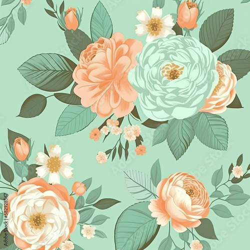 Wallpaper Mural Seamless Floral Pattern, AI Generated Torontodigital.ca