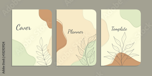 set of school book cover designs with hand drawn floral decorations. aesthetic botanical abstract background. size A4 For notebooks, diaries, planners, brochures, books, catalogs
