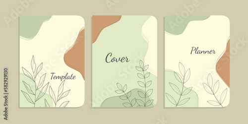 set of beautiful book cover designs with hand drawn floral decorations. aesthetic botanical abstract background. size A4 For notebooks, diaries, planners, brochures, books, catalogs