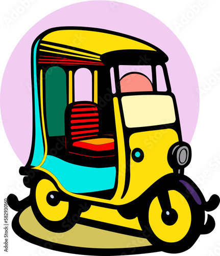 Illustration vector graphic of three-wheeler, fit for coloring book, template, design resources
