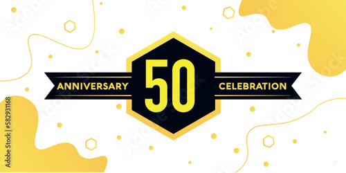 50 years anniversary logo vector design with yellow geometric shape with black and abstract design on white background template