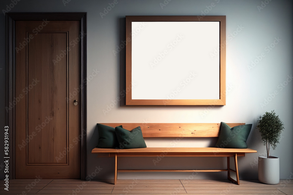 Blank mockup wooden frame in modern home generative AI Blank mockup wooden frame in modern home generative AI