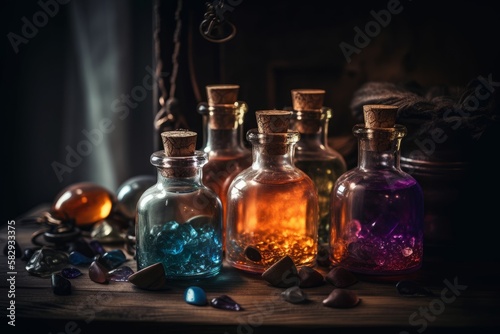 colorful magic potion bottles