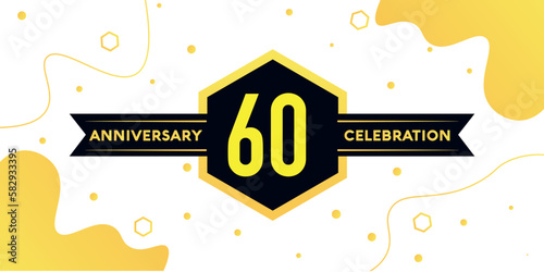 60 years anniversary logo vector design with yellow geometric shape with black and abstract design on white background template