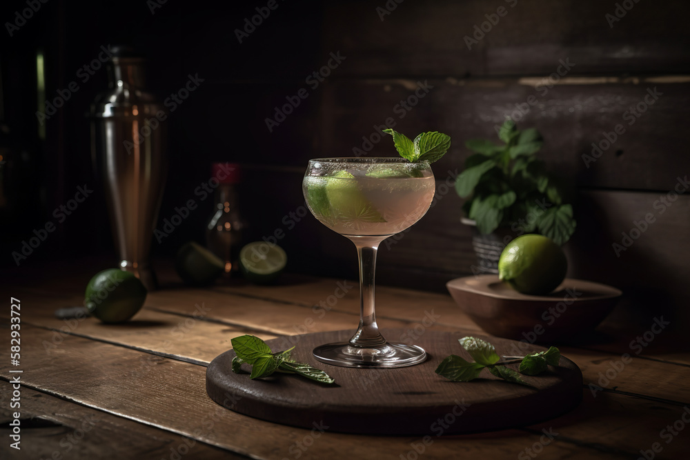 Daiquiri cocktail with lime and mint garnish