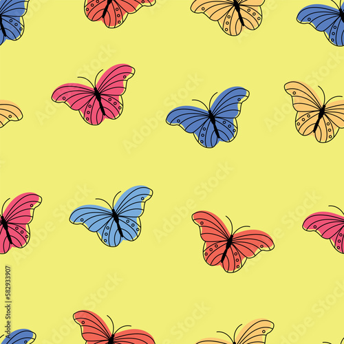 Cute Seamless pattern colorful butterflies. Background. Vector illustration. © bytaristudio